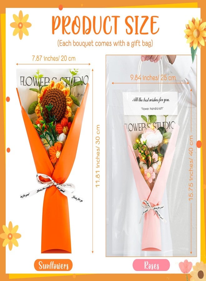 Hotop 2 Pcs Mother's Day Crochet Flowers Bouquet Handmade Knitted Bouquet Artificial Knitted Flowers with Exquisite Wrap for Graduation Wedding Birthday Baby Shower (Sunflower, Rose) - Image 3