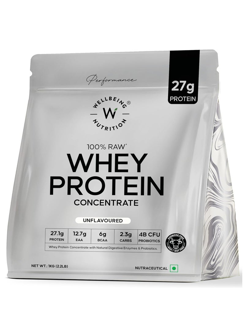 WELLBEING NUTRITION Whey Protein Concentrate 1kg Unflavoured | 27g Protein, 6g BCAA | 4B CFU Probiotics & Digestive Enzymes | Fast Absorbing, No Bloating, Easy to Digest | Faster Muscle Recovery - Image 1