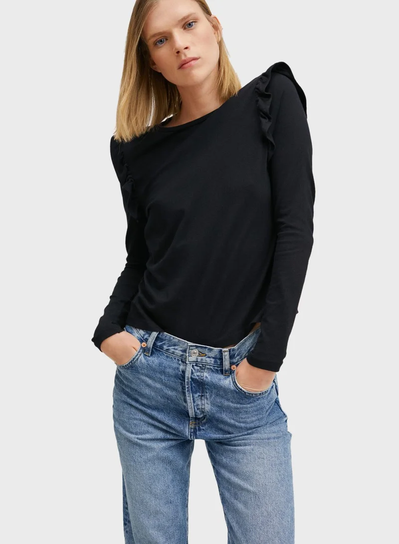 MANGO Ruffle Sleeve T-Shirts