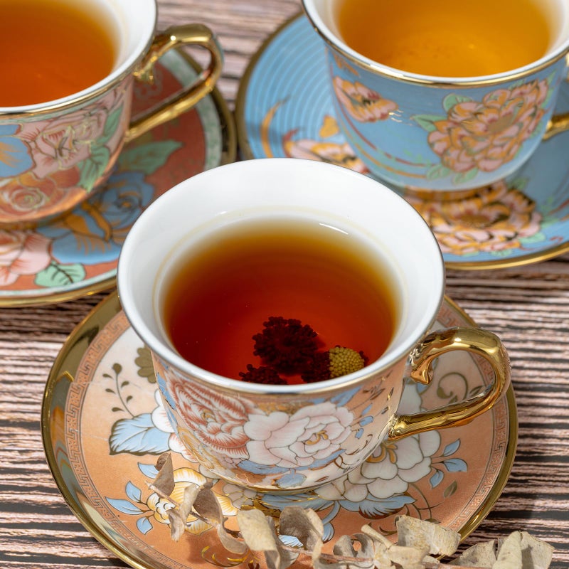 COXTOBRH Tea Cups and Saucers Sets of 6, 8 Oz Floral Tea Cups with Spoons Ceramic Cup and Saucer Set for Cappuccino, Espresso, Coffee, Cafe, Latte, Tea for Tea Birthday - Image 5