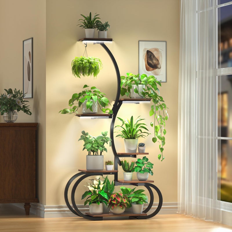Acnusik Plant Stand Indoor with Grow Lights 63 Tall Lighted Indoor Plant Shelf for Multiple Plants 7Tier Metal Plant Rack Corner Indoor Flower Stand Display for Living Room Home Patio Balcony - Image 2