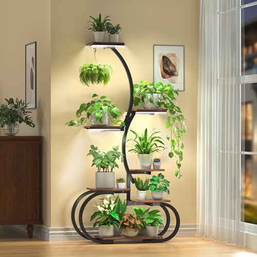Acnusik Plant Stand Indoor with Grow Lights 63 Tall Lighted Indoor Plant Shelf for Multiple Plants 7Tier Metal Plant Rack Corner Indoor Flower Stand Display for Living Room Home Patio Balcony - Image 1