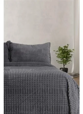 MERINOS Modern Line 3 Piece Double Blanket Set Dark Grey