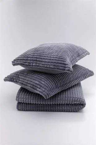 ميرينوس Modern Line 3 Piece Double Blanket Set Dark Grey