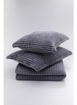 MERINOS Modern Line 3 Piece Double Blanket Set Dark Grey  - Image 3