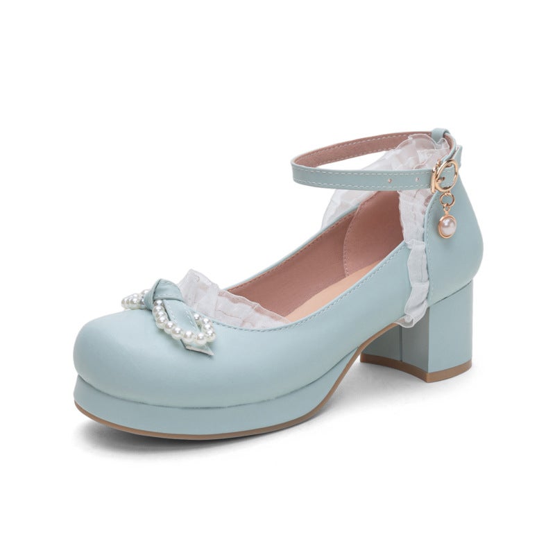 Sweet Soft Sister Shallow Mouth 2025 Lolita Student 28-43 Big Child Princess Lo Shoes Bow Pearl Shoes - Image 1