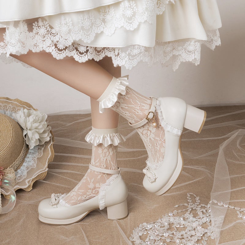 Sweet Soft Sister Shallow Mouth 2025 Lolita Student 28-43 Big Child Princess Lo Shoes Bow Pearl Shoes - Image 3