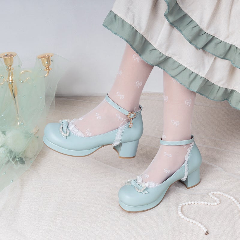 Sweet Soft Sister Shallow Mouth 2025 Lolita Student 28-43 Big Child Princess Lo Shoes Bow Pearl Shoes - Image 4