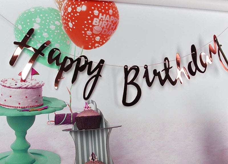 Balloonistics Birthday card board banner with shiny foil covering for decoration (rose gold) - Image 4