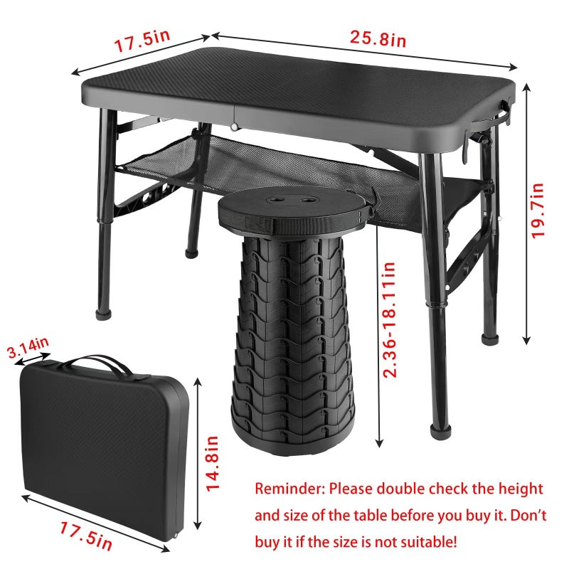 ZTMT Folding Table and Stool, Small, Black, 4 Foot Outdoor Portable Table, Adjustable Height, Camping, Picnic, RV Table, 55lbs Load-Bearing, Lightweight - Image 5