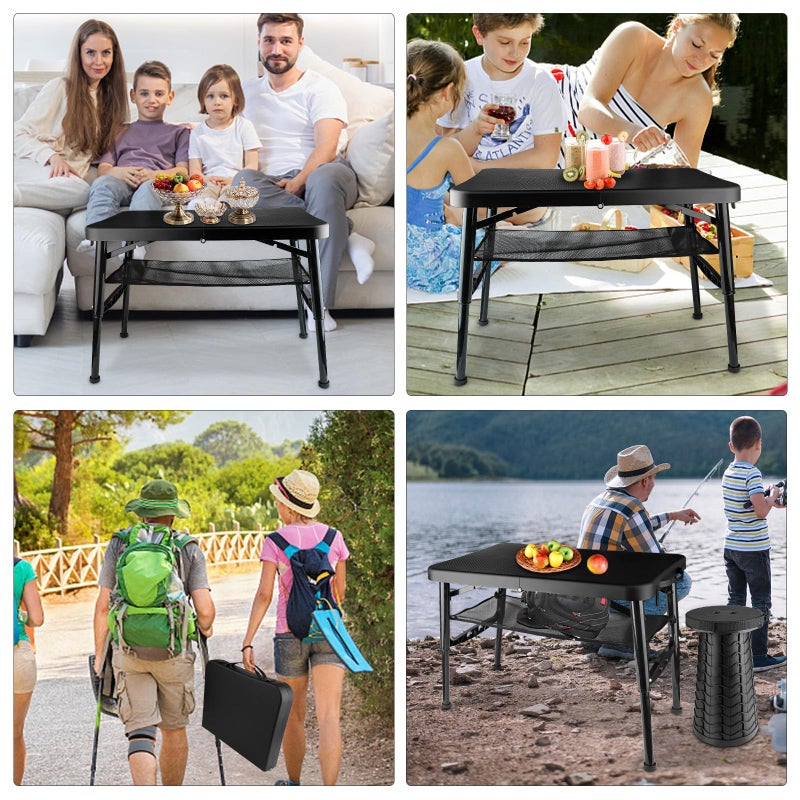 ZTMT Folding Table and Stool, Small, Black, 4 Foot Outdoor Portable Table, Adjustable Height, Camping, Picnic, RV Table, 55lbs Load-Bearing, Lightweight - Image 2