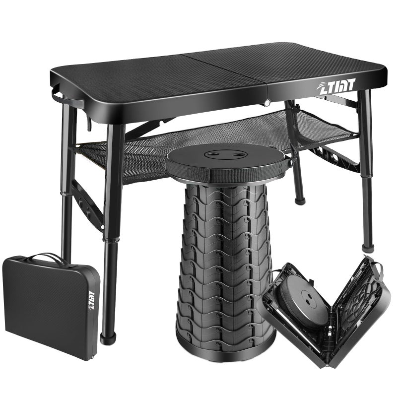 ZTMT Folding Table and Stool, Small, Black, 4 Foot Outdoor Portable Table, Adjustable Height, Camping, Picnic, RV Table, 55lbs Load-Bearing, Lightweight - Image 1