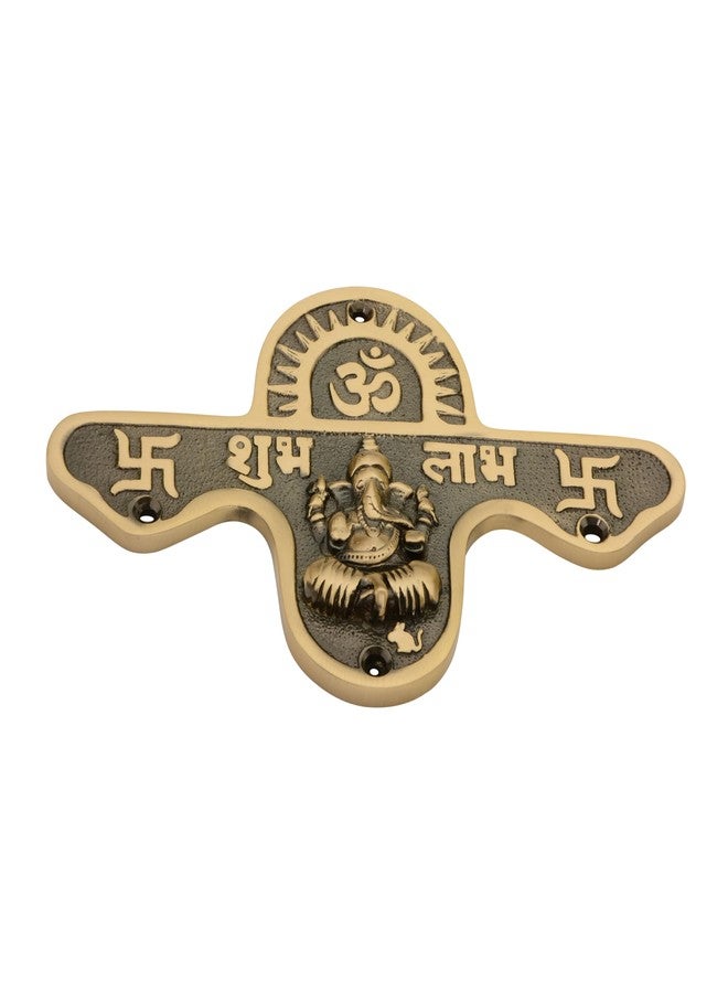 DEVDECOR, Brass Shubh Labh Wall Hanging with Lord Ganesha Idol - 6.4 inch Decorative Hindu Door/Entrance Plaque with Om & Swastik Symbols for Home Temple & Vastu - Image 3