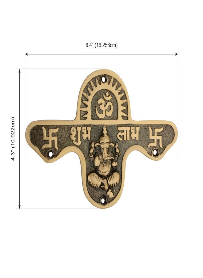 DEVDECOR, Brass Shubh Labh Wall Hanging with Lord Ganesha Idol - 6.4 inch Decorative Hindu Door/Entrance Plaque with Om & Swastik Symbols for Home Temple & Vastu - Image 5