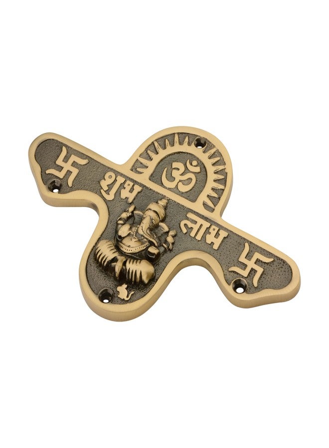DEVDECOR, Brass Shubh Labh Wall Hanging with Lord Ganesha Idol - 6.4 inch Decorative Hindu Door/Entrance Plaque with Om & Swastik Symbols for Home Temple & Vastu - Image 4