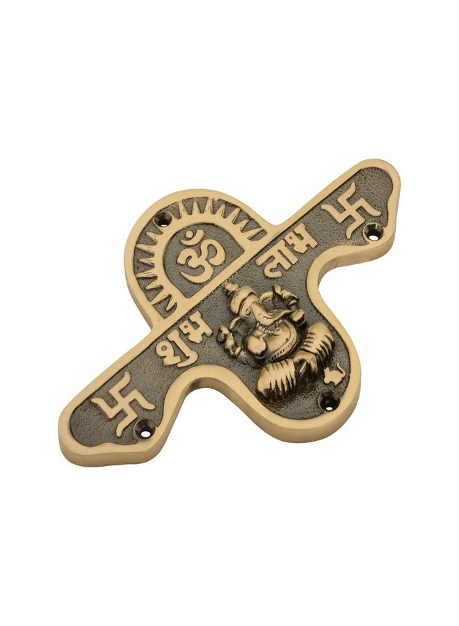 DEVDECOR, Brass Shubh Labh Wall Hanging with Lord Ganesha Idol - 6.4 inch Decorative Hindu Door/Entrance Plaque with Om & Swastik Symbols for Home Temple & Vastu - Image 2