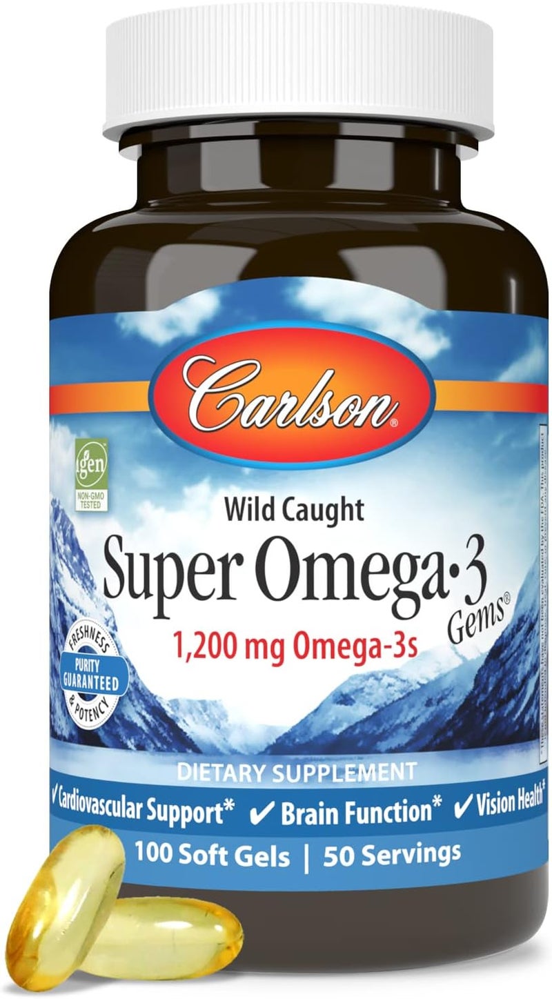 Carlson جواهر كارلسون أوميغا 3 سوبر نرويجي 1200 ملغ أوميغا 3 100 كبسولة لينة - Image 1