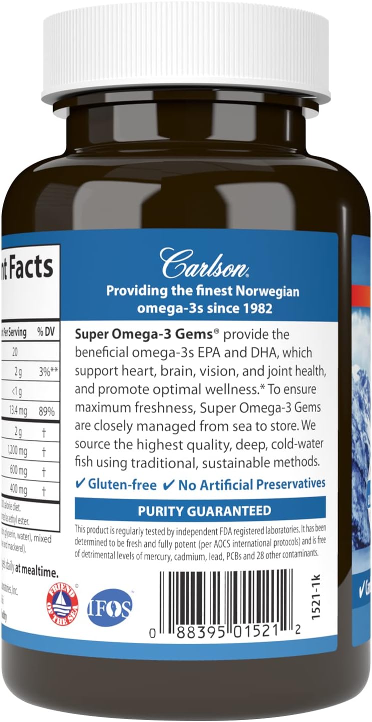 Carlson جواهر كارلسون أوميغا 3 سوبر نرويجي 1200 ملغ أوميغا 3 100 كبسولة لينة - Image 3