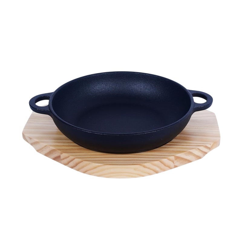 Deep Pan with Side Handles 24 cm with Wooden Base - A-1175G - Image 1