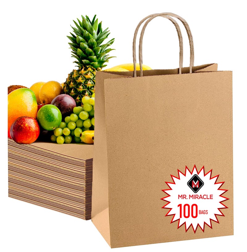 57 Lb Large Kraft Paper Grocery Bags with Handles 100 Count 12 x 17 x 7 Durable Reusable EcoFriendly Shopping Bags Brown Kraft TakeOut Bags for Retail ToGo Any Occasion