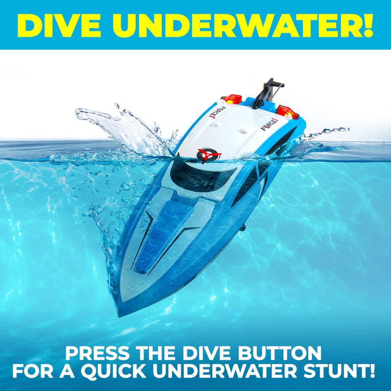 Force1 Velocity Blue Fast RC Boat- Remote Control Boats for Adults and Kids, Underwater Speed Racing Mini RC Boats for Pools and Lakes, 2.4GHZ Transmitter, 2 Rechargeable Batteries, Low Battery Alert - Image 3