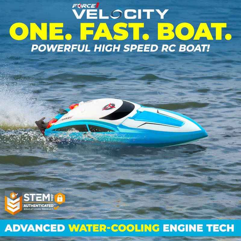 Force1 Velocity Blue Fast RC Boat- Remote Control Boats for Adults and Kids, Underwater Speed Racing Mini RC Boats for Pools and Lakes, 2.4GHZ Transmitter, 2 Rechargeable Batteries, Low Battery Alert - Image 2