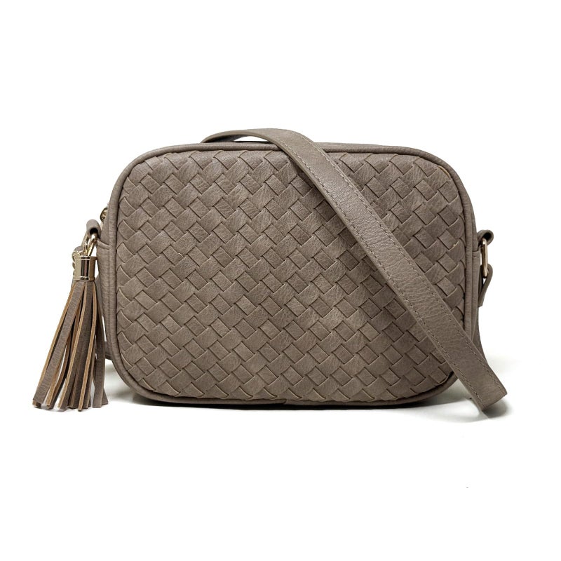AFKOMST Woven Crossbody Bags for Women Small Summer Purse and Boho Cross Body Handbag with Tassel, Vegen Leather, Taupe - Image 1