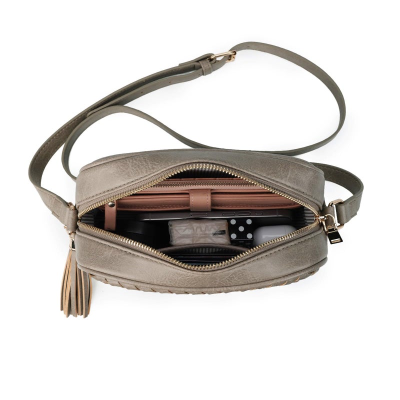 AFKOMST Woven Crossbody Bags for Women Small Summer Purse and Boho Cross Body Handbag with Tassel, Vegen Leather, Taupe - Image 4