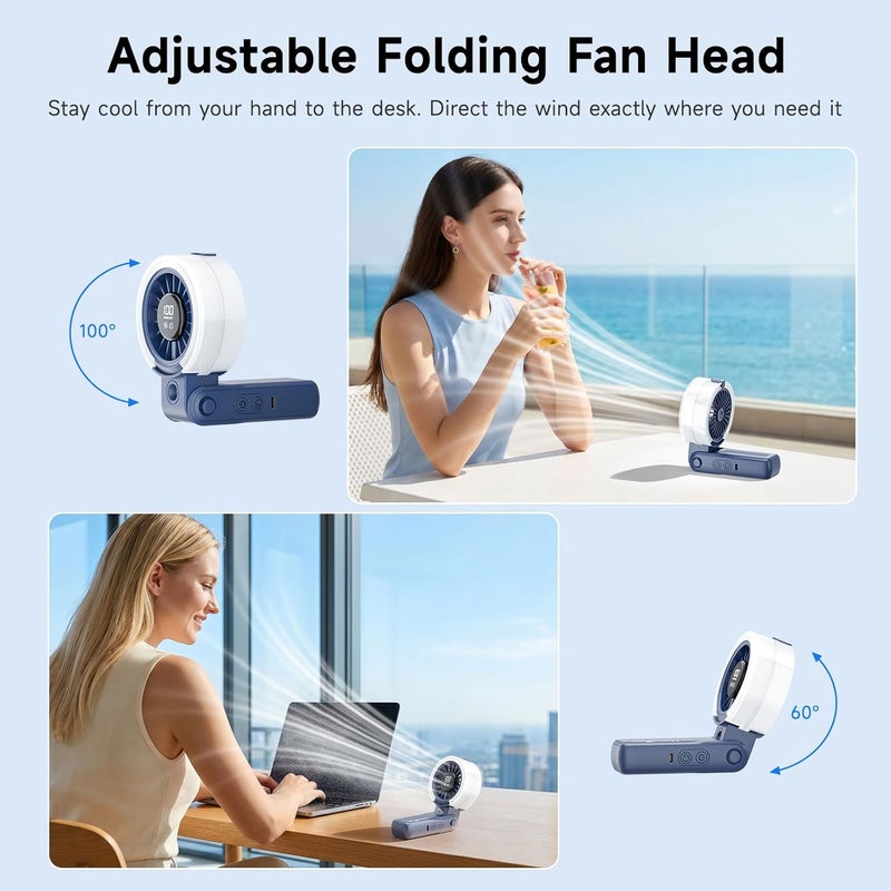 HandFan 4000mAh Handheld Turbo Misting Fan, 100 levels Adjustable High Speed Mister Fan, Portable Spray Water Mist Fans, Foldable Mini Hand Fans for Summer Beach Travel Concerts Disney(Royal Blue) - Image 5
