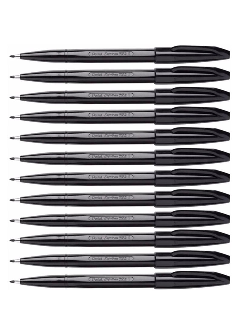 Pentel 12-Piece Fibre Tip Sign Pen Black Ink - Image 1
