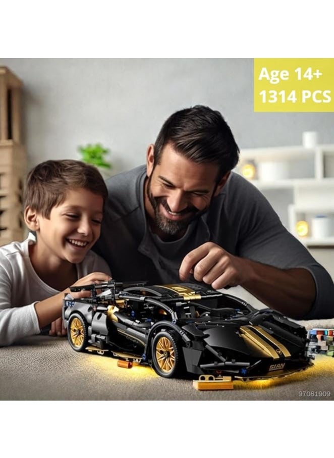 General Sports Racing Building Block Set for Adults & Kids, Collectible Black Racing Supercar Toy Kit 1:14 MOC Model, Construction, Gifts  - Image 4