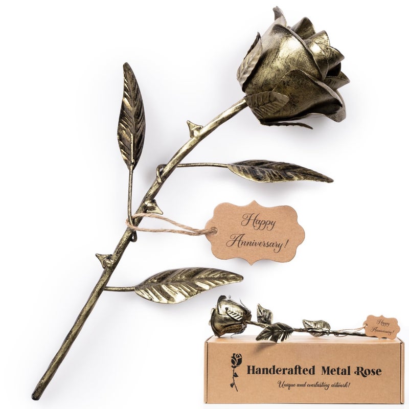 8 Year Anniversary Bronze Gift for Her Metal Rose Gifts 8th Wedding Anniversary 19th 19 Year for Him Wife Husband Couples Everlasting Rose Handcrafted Flower Stained Eternal Artwork Home Decor