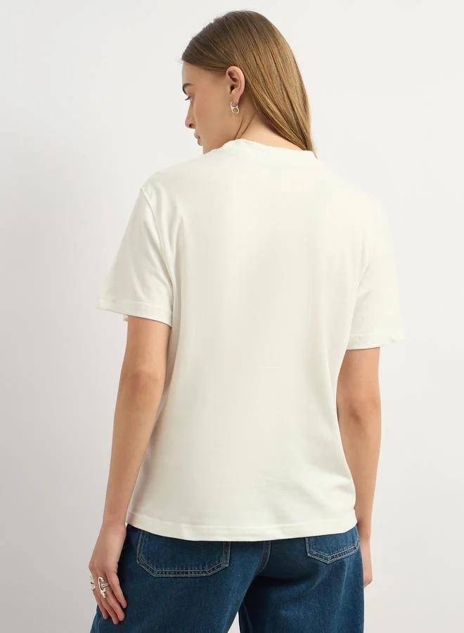 Styli Lace Hem Round Neck Boxy Fit T-Shirt