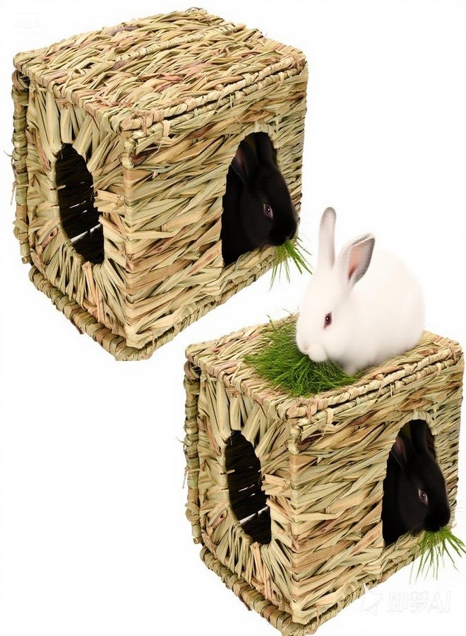 S SANGLE SOPFFY Grass House for Rabbits,Sangle Sopffy,Hand Woven Bunny Grass House,Natural Grass Hideaway for Bunny Guinea Pig Chinchilla Ferret Hamster Squirrel with Rabbit Chew Toys (2 Pack, 14.5*11.4*10.2inch) - Image 1