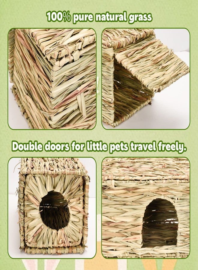 S SANGLE SOPFFY Grass House for Rabbits,Sangle Sopffy,Hand Woven Bunny Grass House,Natural Grass Hideaway for Bunny Guinea Pig Chinchilla Ferret Hamster Squirrel with Rabbit Chew Toys (2 Pack, 14.5*11.4*10.2inch) - Image 5