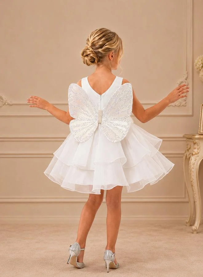 فيا بامبينو Ivory Angel-Wing Floral Tulle Dress 3488