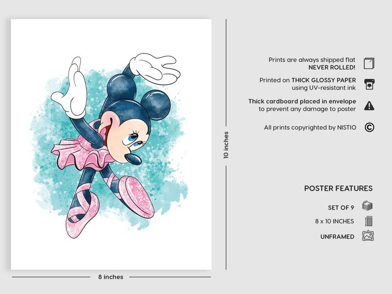 NistioÂ® Minnie Mouse Wall Prints, Minnie Mouse Wall Art for Girls, Minnie Mouse Wall DÃ©cor, Set of 9, 8x10 inches (Unframed) - Image 2
