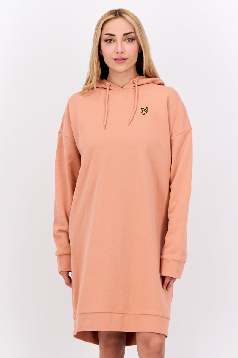 Lyle & Scott Women Embroidered Logo Hooded  Sweater Dress, Dusty Peach - Image 1
