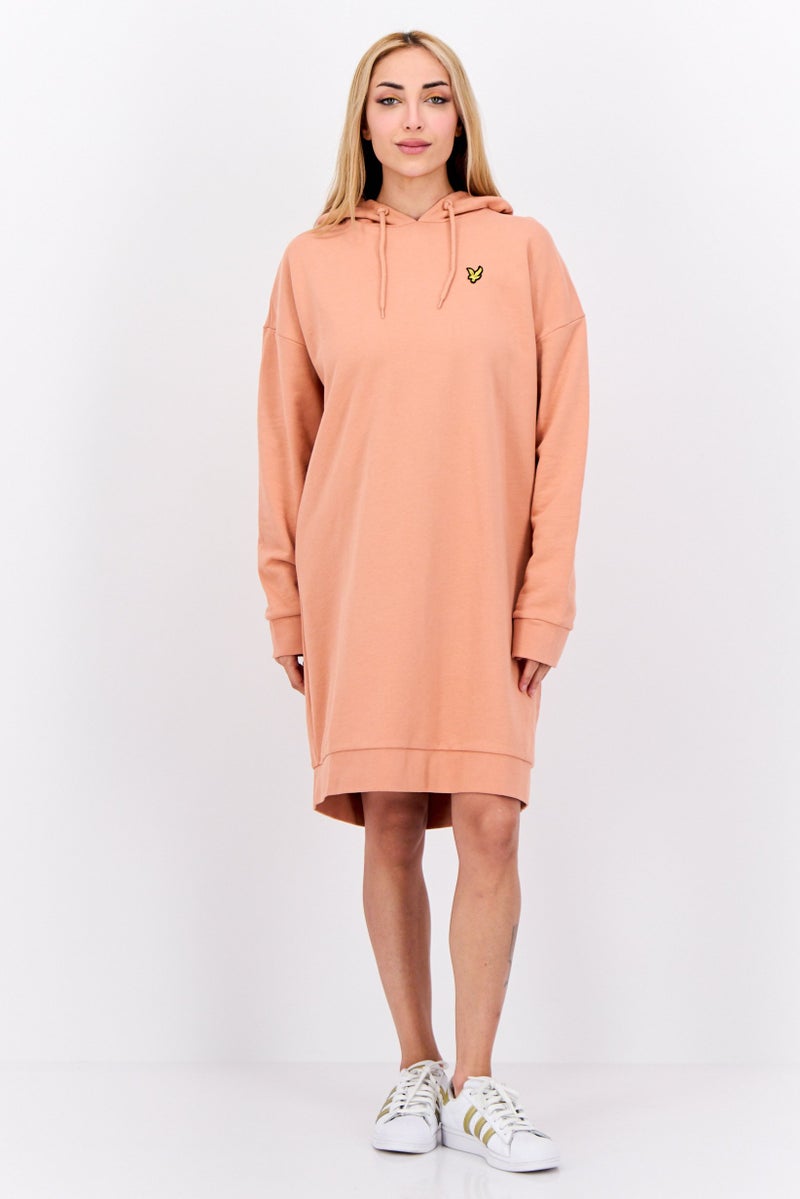 Lyle & Scott Women Embroidered Logo Hooded  Sweater Dress, Dusty Peach - Image 3