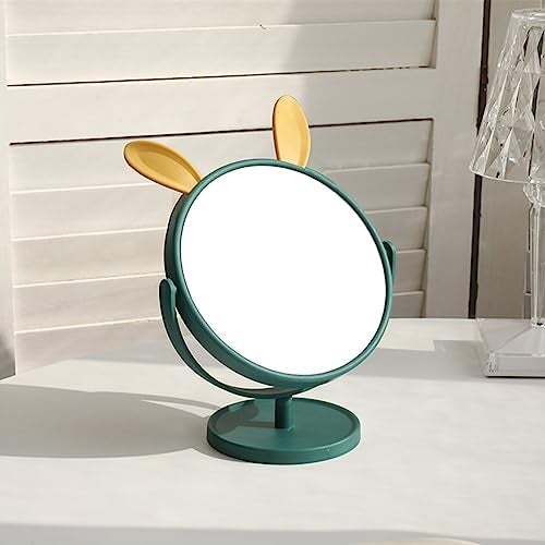 Mockery® Desktop Makeup Mirror Rabbit Ear Cosmetic Vanity Mirror for Girls Practical Adjustable 360 Degree Rotating Mirror with Green Rabbit Ear Design - Image 2