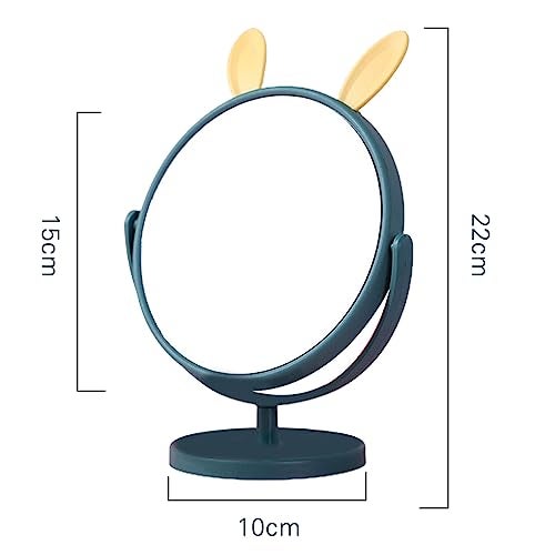Mockery® Desktop Makeup Mirror Rabbit Ear Cosmetic Vanity Mirror for Girls Practical Adjustable 360 Degree Rotating Mirror with Green Rabbit Ear Design - Image 4