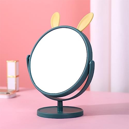 Mockery® Desktop Makeup Mirror Rabbit Ear Cosmetic Vanity Mirror for Girls Practical Adjustable 360 Degree Rotating Mirror with Green Rabbit Ear Design - Image 3
