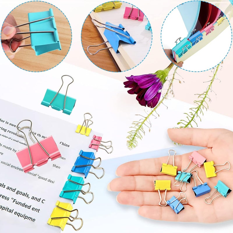 XILILAI Binder Clips, 100PCS Large Binder Clip Assorted Sizes, Medium Small Binder Clips for Paperwork, Bulldog, Office Clips, Paper Clamps, Colorful Binder Clip Set for Office and School Supplies - Image 4
