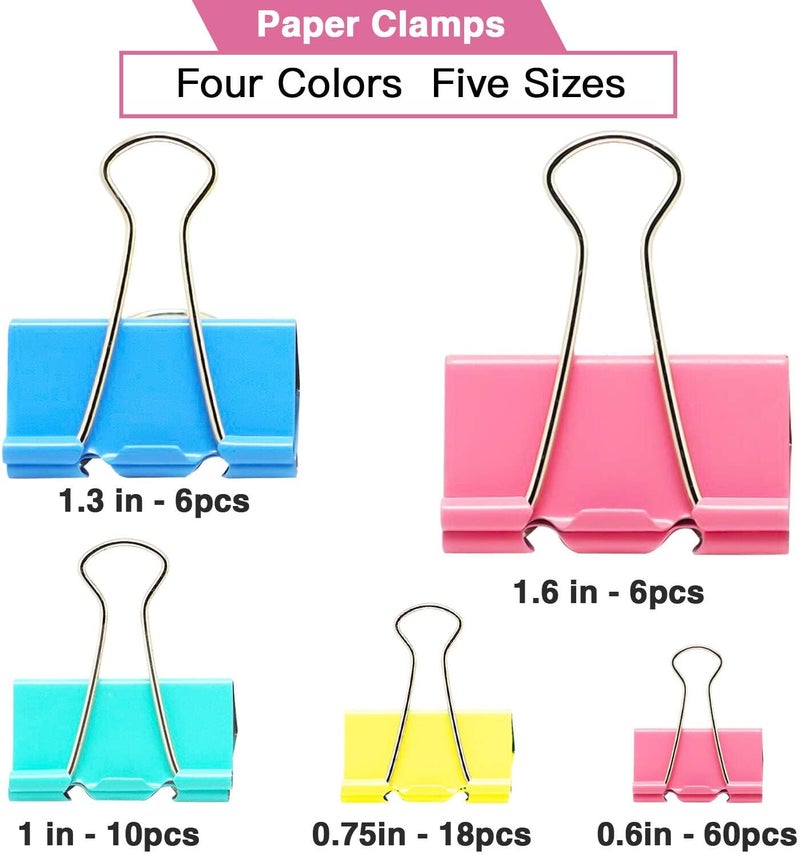 XILILAI Binder Clips, 100PCS Large Binder Clip Assorted Sizes, Medium Small Binder Clips for Paperwork, Bulldog, Office Clips, Paper Clamps, Colorful Binder Clip Set for Office and School Supplies - Image 5
