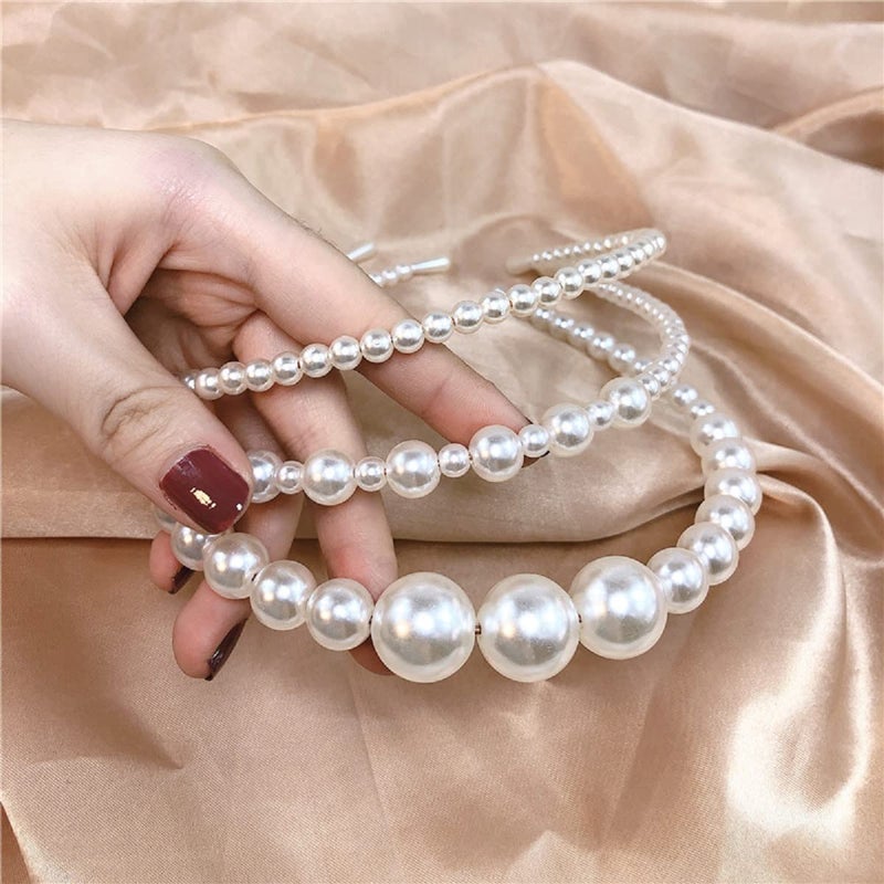 3pcs White Faux Pearl Hairbands Bridal Hair Hoop Wedding Hair Accessories Pearl Headbands for Women Girls