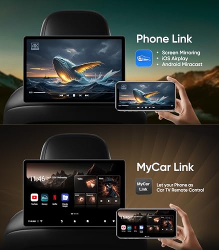 Seventour شاشة رأسية للسيارة 14 بوصة 4K أندرويد 13 مع نظام ترفيه خلفي للسيارات، تدعم ربط الهاتف لاسلكيًا وشاشة تعمل باللمس، مع WiFi/Bluetooth/HDMI/USB/مشغل فيديو (4G+64G(1*PC)) - Image 4