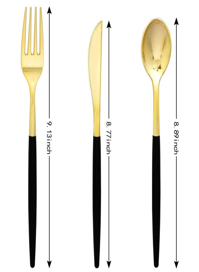 Supernal 102pcs Gold Plastic Silverware, Golden Cutlery with Black Handle, Disposable Flatware Collection, Includes 34 Plastic Forks and Spoons and Knives Ideal for Weddings, Parties, and Birthdays - Image 2
