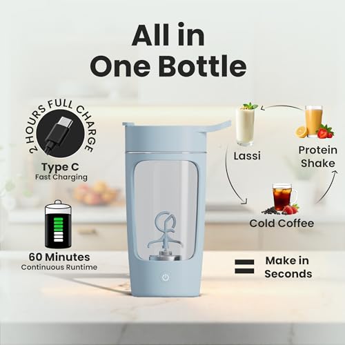Autofy Electric Shaker for Gym Protein Shaker Bottle 100% Leakproof Design Multipurpose Use Coffee Lassi Milkshake BCAA Mixing Home Office Workout use *60 Mins Runtime* Anti-Skid Base (Blue - 650ml) - Image 3