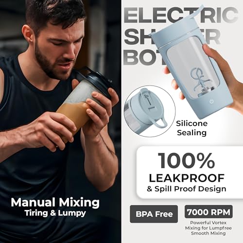 Autofy Electric Shaker for Gym Protein Shaker Bottle 100% Leakproof Design Multipurpose Use Coffee Lassi Milkshake BCAA Mixing Home Office Workout use *60 Mins Runtime* Anti-Skid Base (Blue - 650ml) - Image 2