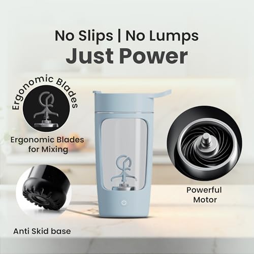 Autofy Electric Shaker for Gym Protein Shaker Bottle 100% Leakproof Design Multipurpose Use Coffee Lassi Milkshake BCAA Mixing Home Office Workout use *60 Mins Runtime* Anti-Skid Base (Blue - 650ml) - Image 5
